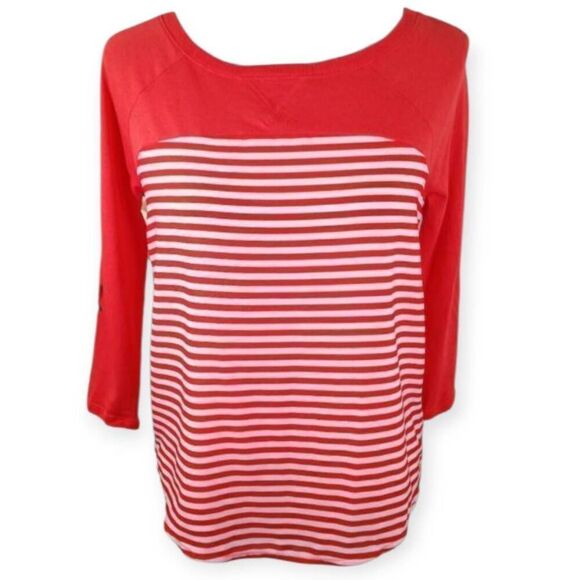 EXPRESS CORAL/ORANGE STRIPE T-SHIRT SZ.XS EUC - Picture 1 of 4